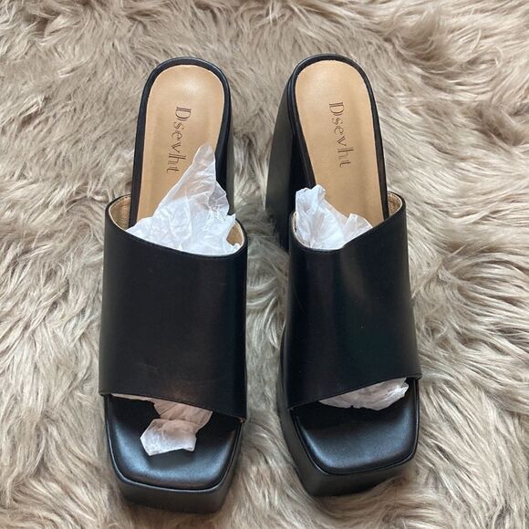 Dsevht Platform Sandals Slip On Open Square Toe Chunky Block High Heel Pump - Picture 3 of 15